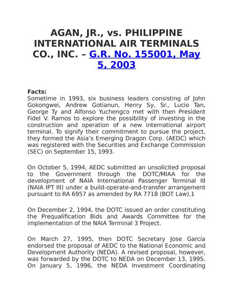Case Digest: DEMOSTHENES P. AGAN v. PHILIPPINE .